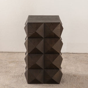 English Elm 23.62"Height Vintage Embossed Retro Side Table with Three-Dimensional Carved Pattern Durable Wood Nightstand Brown W757P250946