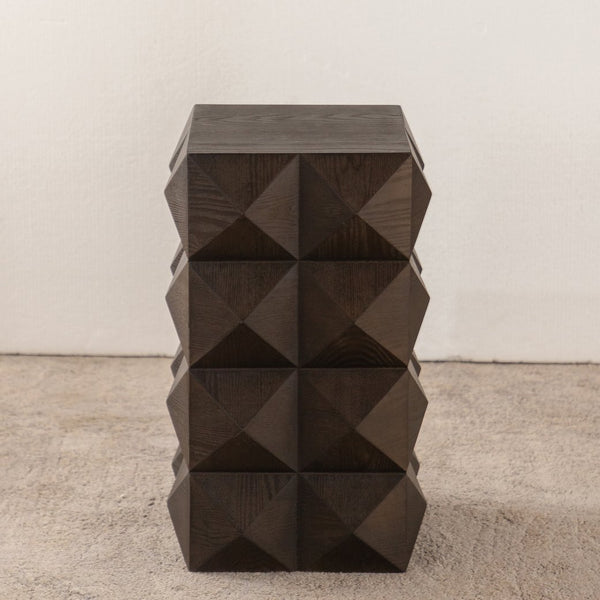 English Elm 23.62"Height Vintage Embossed Retro Side Table with Three-Dimensional Carved Pattern Durable Wood Nightstand Brown W757P250946