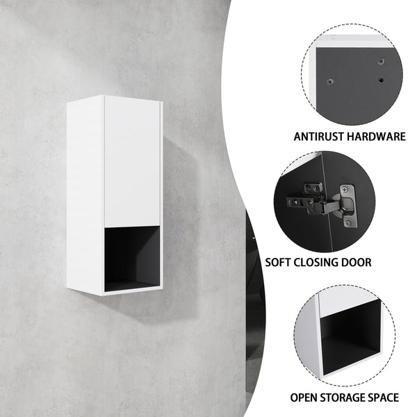 English Elm 12" Bathroom Side Cabinet - Modern Wall-Mounted Design With Soft-Close Doors For Stylish Storage W999P248645
