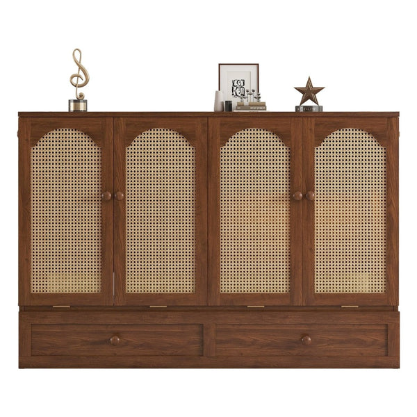 English Elm Queen Size Murphy Bed - Stylish Pine Wood Cabinet With Power Station & Rattan Panel For Space-Saving W504S00234-GIGA