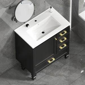 English Elm 30"black Matte Finish Bathroom Vanity with Soft Close Cabinet and Three Storage Drawers Black W3133S00018