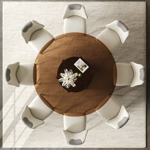 English Elm 59-Inch Modern Round Dining Table Set - Dark Brown Glass Top With Antique Copper Steel Base For 8 W509S00148