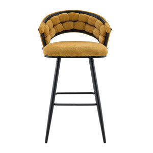 English Elm Set of 2 Chenille Upholstered Counter Stools with Iron Legs for Kitchen Islands Black,Yellow W3875P370852
