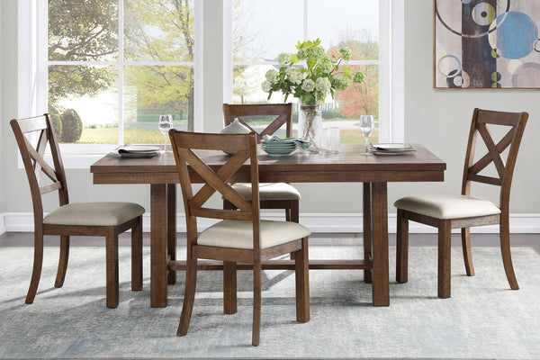 English Elm Brown Finish 5-Piece Dining Set With Rectangular Table & X-Back Chairs For Charming Spaces B011S01972