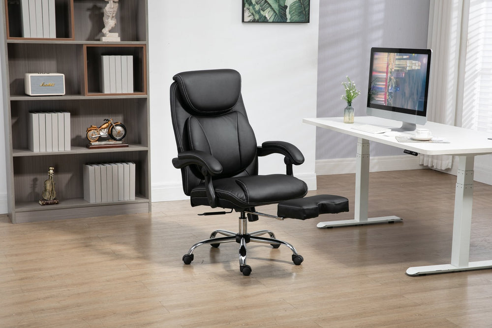 English Elm Big PU Leather Big and Tall Office Chair with Footrest, High Back Ergonomic Recliner for Back Pain Relief B205P241914