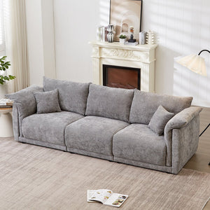 English Elm 98.5" 3-seater sofa with upholstered armrests and plush cushions, modern linen sofa with high weight capacity Grey W1193S00143