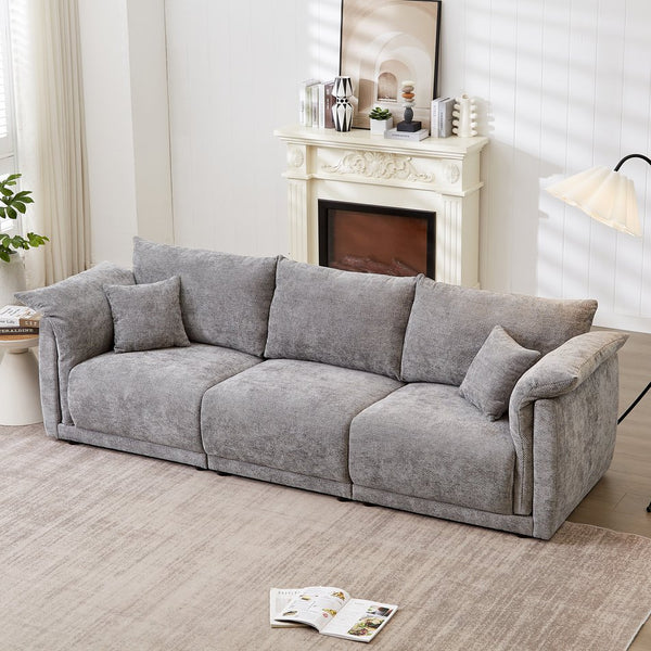 English Elm 98.5" 3-seater sofa with upholstered armrests and plush cushions, modern linen sofa with high weight capacity Grey W1193S00143