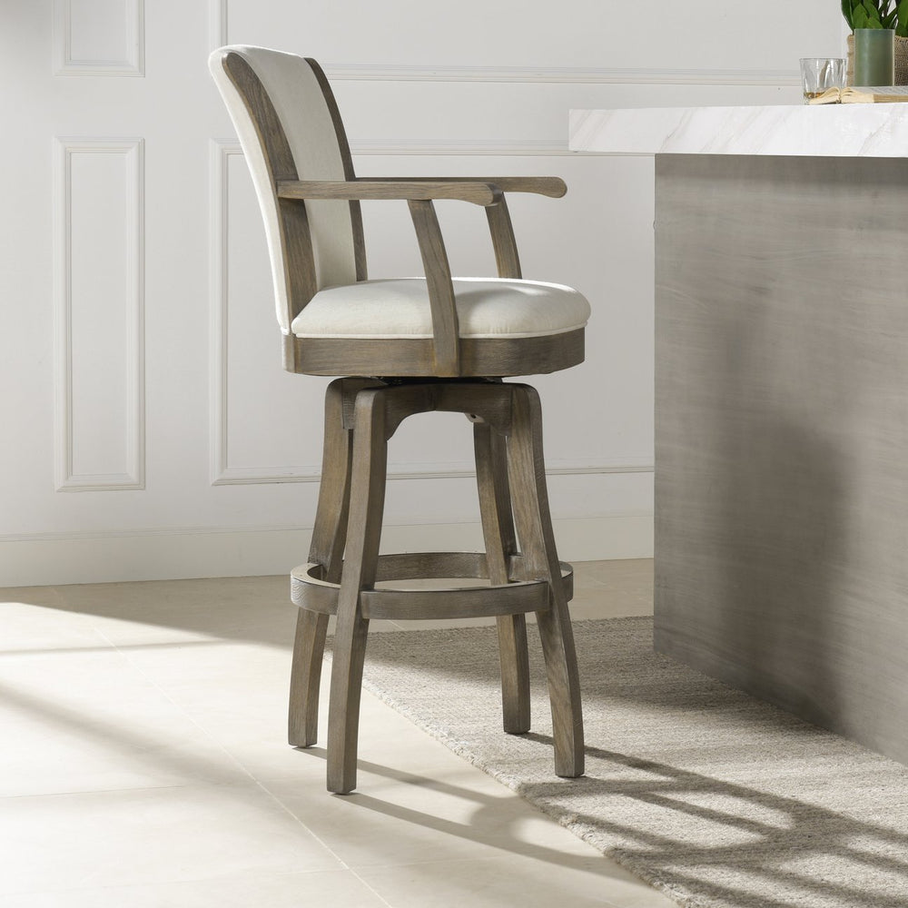 English Elm Jennifer Taylor Home - Williams 31" Elegant Swivel Bar Stool With Armrests, Natural White Linen For Timeless Comfort B2719P238367