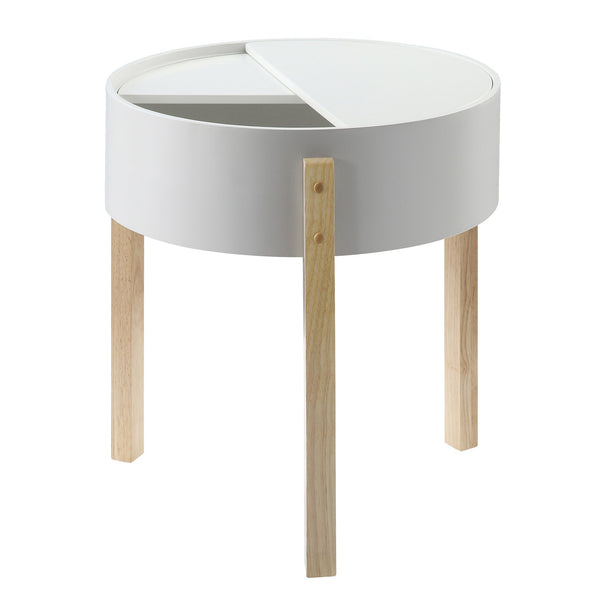 English Elm White Round End Table with Hidden Storage Shelf, White and Natural Wood Top for Cozy Living Rooms B062P185697