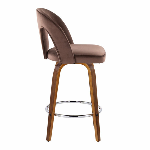 English Elm Fixed-height Swivel Counterstools Walnut Legs Espresso Velvet Chrome Footrest Pair B202S01795