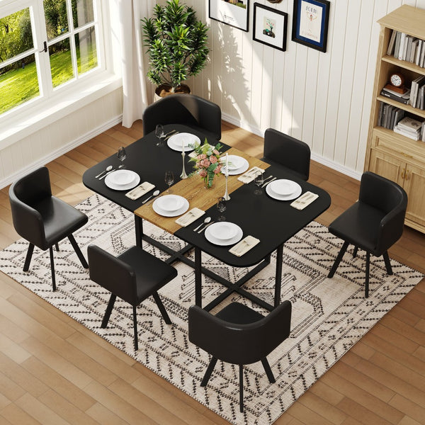 English Elm 7 Piece Industrial Dining Set with Faux Leather Chairs and Wood Grain Metal Frame Table W3875S00099