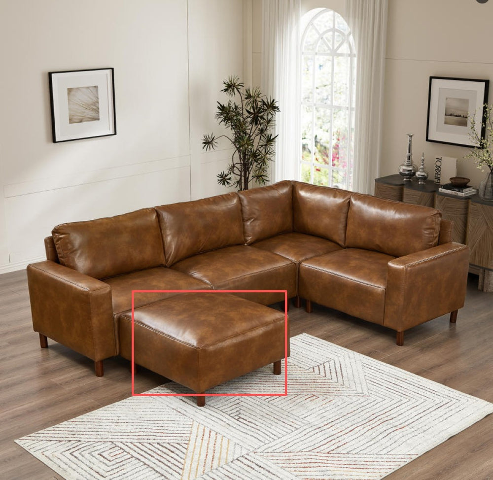 English Elm Ottoman Faux Leather Modular Seating Accent with Solid Wood Base for Living Room W1097P409310