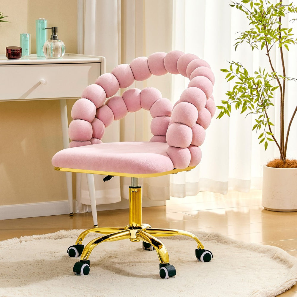 English Elm Pink Velvet Bubble Swivel Chair Gold Base Adjustable Glam Seat for Vanity Office W3875P446136