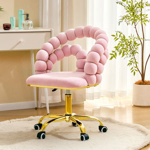 English Elm Pink Velvet Bubble Swivel Chair Gold Base Adjustable Glam Seat for Vanity Office W3875P446136