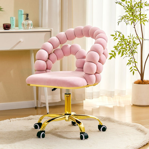 English Elm Pink Velvet Bubble Swivel Chair Gold Base Adjustable Glam Seat for Vanity Office W3875P446136