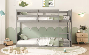 English Elm Twin Twin over Twin Floor Bunk Bed with Rustic Panel Headboards, Solid Rubberwood Frame, Space-Saving Design Antique White W504P263832