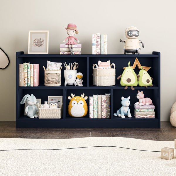 English Elm Wooden Five Cube Open Organizer Low Profile Montessori Bookshelf for Playroom or Nursery Navy Blue T3210P476849