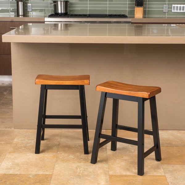 English Elm Christopher Knight Home® - Wood 24" Saddle Stool Walnut Counter Height Set of 2 – Sturdy 14"x17.75" Wood Seating, Classic Charm 56481.00