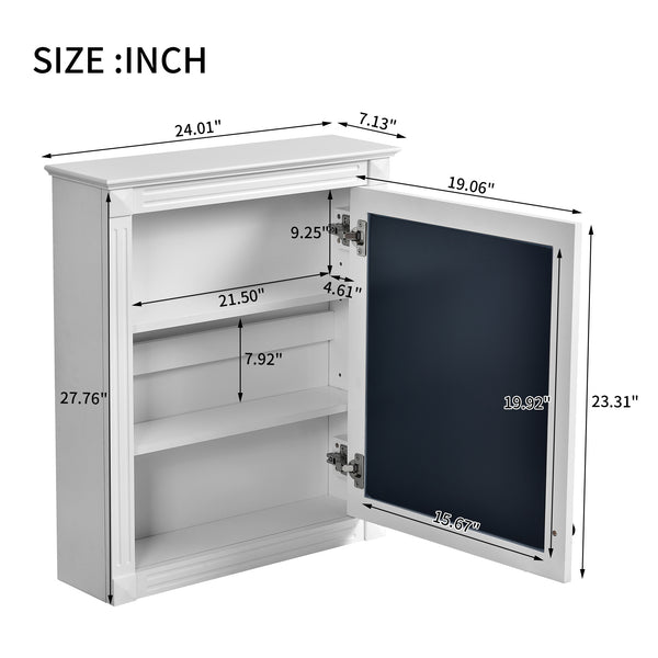English Elm 24'' 24'' Wall Mounted Bathroom Mirror Cabinet with Adjustable Shelves, Space-Saving Modern Storage Solution White N710P195492K