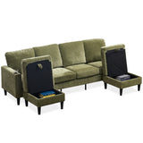 U Shaped Chenille Sectional Sofa, High Density Memory Foam, 4 Seat Comfy, Modern Green