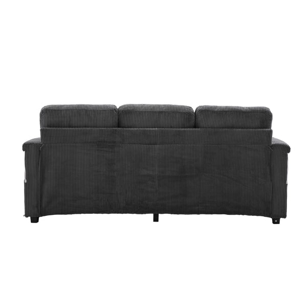 English Elm UNITED Corduroy L-Shaped Sectional Sofa with Storage Ottoman, USB Ports, Cup Holders & LED Lighting Dark Gray W1568P332407
