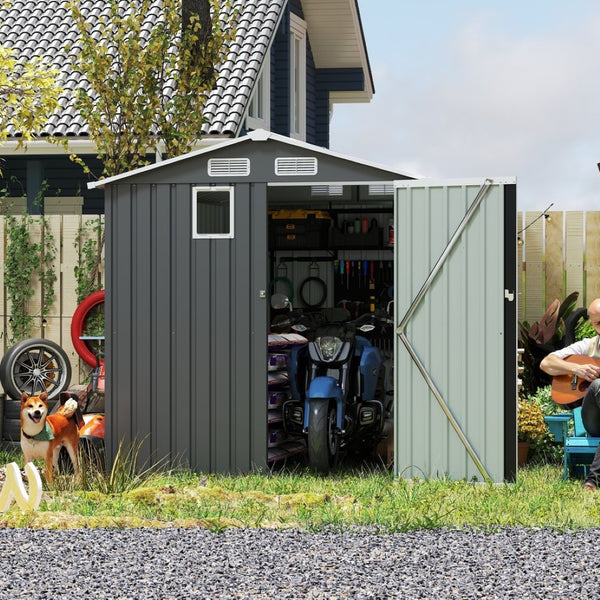 English Elm 6x8ft Outdoor Steel Storage Shed Lockable Vented Galvanized Metal Garden Backyard Tool Unit Dark Gray W1598P361333