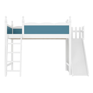 English Elm Twin Loft Bed Solid Pine Frame with Wardrobe Shelving Detachable Slide Kids Room White+Blue W5305S00024
