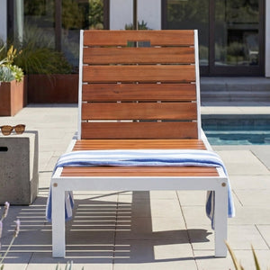 English Elm Outdoor Acacia Wood Slat Chaise Lounge with Powder Coated Frame for Patio Resort Brown,White N719P383161K