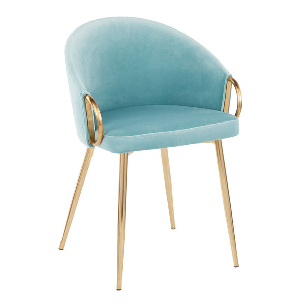 English Elm Claire Velvet Dining Chairs Set of 2 - Gold Metal Frame, Light Blue Upholstery, Contemporary Glam Style B202S01353