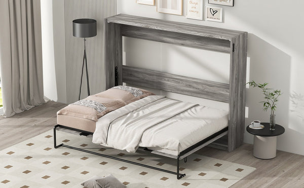 English Elm Full Full Size Murphy Bed Cabinet Gray — Space-Saving Fold-Down Full Bed with 800lb Capacity, Sleek Design N709P002048D