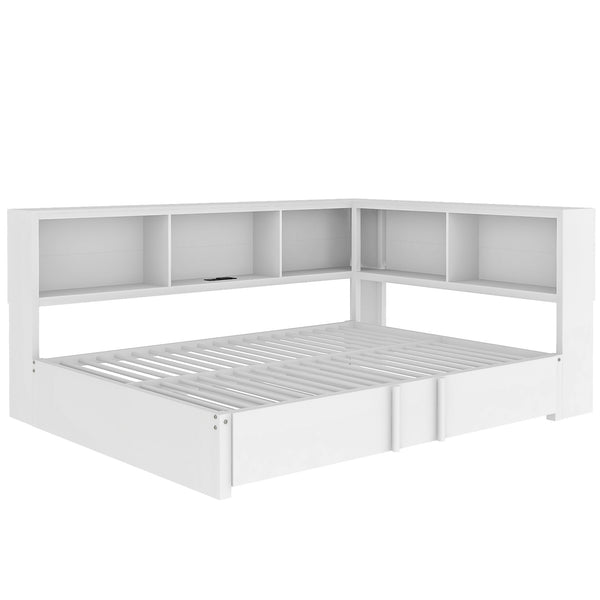 English Elm Metal Full Size Daybed with Trundle, Built-In Storage Cabinets & USB Ports for Small Rooms White DL001523AAK