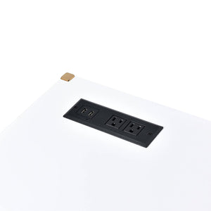 English Elm Rectangular Writing Desk with USB Port and Metal Frame, Rustic Textured Finish for Cozy Workspace_x0003_ Gold,White B016P326489