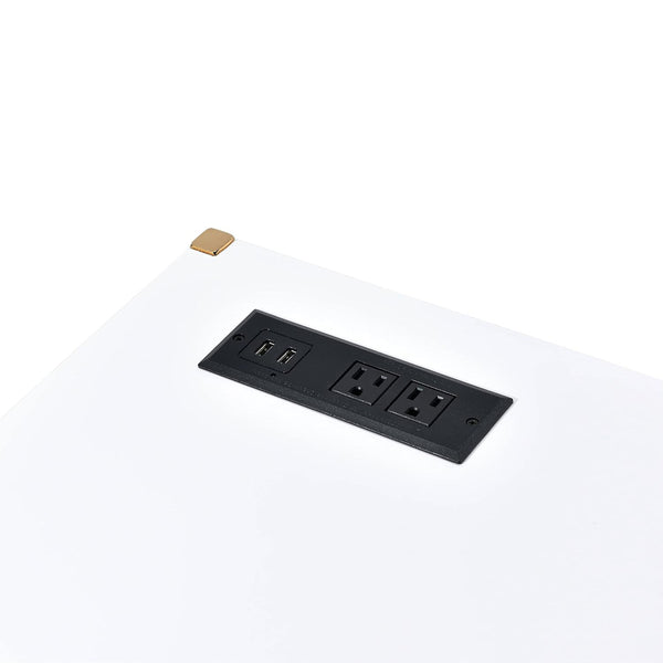 English Elm Rectangular Writing Desk with USB Port and Metal Frame, Rustic Textured Finish for Cozy Workspace_x0003_ Gold,White B016P326489