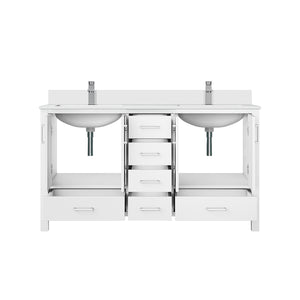 English Elm White Double Bath Vanity 60" W x 22" D with White Quartz Top, Soft-Close Drawers, Faucet Set Included B2731P259072
