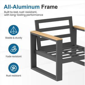 English Elm Set of 2 Powder-coated Aluminum Outdoor Armchairs with Ergonomic Reclined Cushioned Seats Beige+Black B082P455136