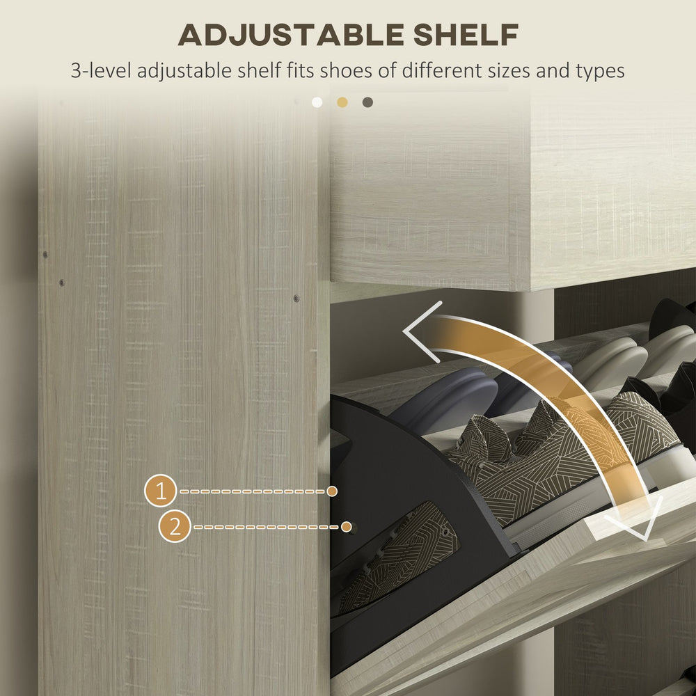 English Elm HOMCOM Industrial Narrow Shoe Cabinet with 2 Flip Drawers, Adjustable Shelves & Top Drawer for Entryway Organization and Hidden Storage White W2225P229447