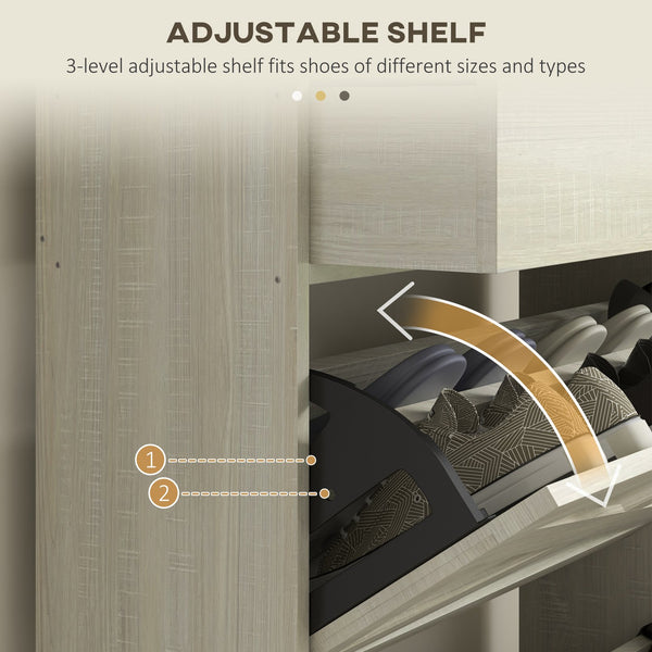 English Elm HOMCOM Industrial Narrow Shoe Cabinet with 2 Flip Drawers, Adjustable Shelves & Top Drawer for Entryway Organization and Hidden Storage White W2225P229447