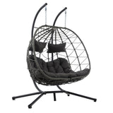 English Elm 2 Persons Egg Chair With Stand Indoor Outdoor Swing Chair Patio Wicker Hanging Egg Chair Hanging Basket Chair With Stand For Bedroom Living Room Balcony