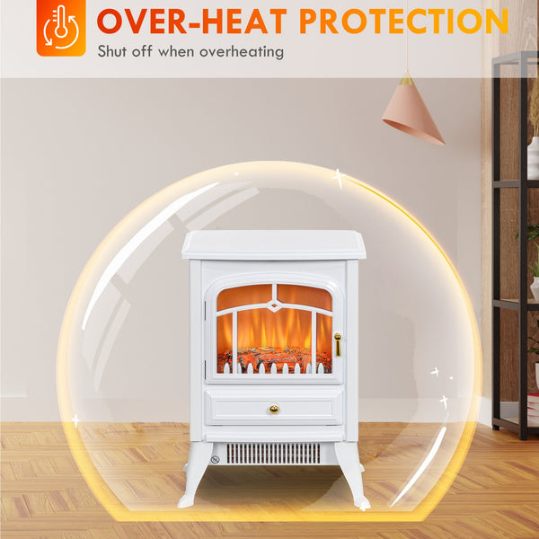English Elm Homcom 21" Freestanding Electric Fireplace Heater With Realistic Led Flames & Safety Features, White W2225P249844