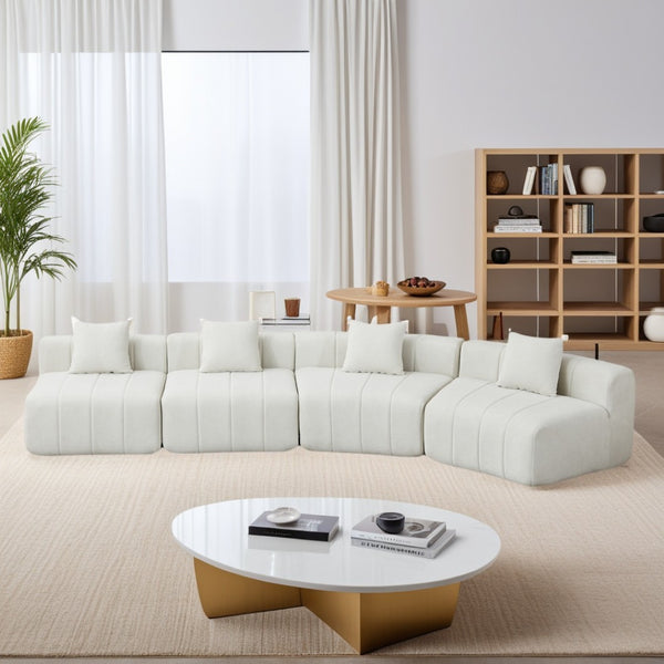 English Elm Chenille Modular Curved Sectional Sofa with Sculptural Piano Key Design and Four Throw Pillows Beige W834S00584