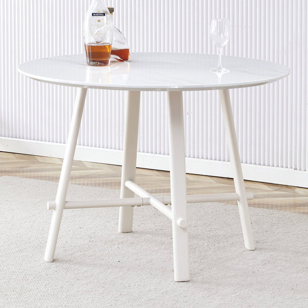 English Elm A modern minimalist circular dining table 42" white patterned MDF top, metal legs, seats 4-6, easy assemble W1151P152778