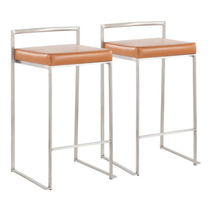 English Elm Fuji Stackable Counter Stools Set Of 2 - Sleek Stainless Steel Frame With Comfortable Camel Cushions B202P221925