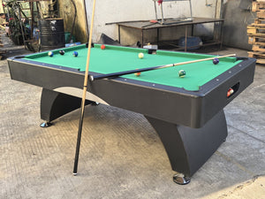 English Elm 7 Foot Billiards Table with Green Velvet Cloth Black Finish and Full Accessory Kit W1936P254168