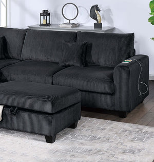 English Elm Modern Corduroy 3 Piece Sectional with Usb Charging Port and Storage Ottoman B011S02185