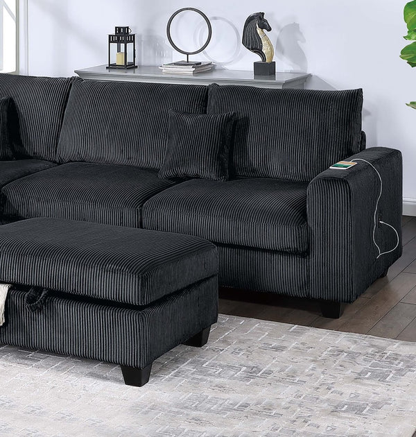 English Elm Modern Corduroy 3 Piece Sectional with Usb Charging Port and Storage Ottoman B011S02185