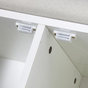 English Elm 28.74"Shoe Storage Bench with Cushion, 2-Door Louver Cabinet, Adjustable Shelves, Breathable Seat W2948P244736