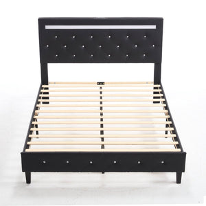 English Elm Queen Platform Bed Wingback Diamond Quilted Headboard Led Lighting Storage Drawers W5722P462498