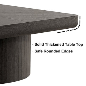 English Elm 34.6'' Square Coffee Table Parquet Wood Veneer Sculptural Cylindrical Base Modern Living Room Black W1435P337648