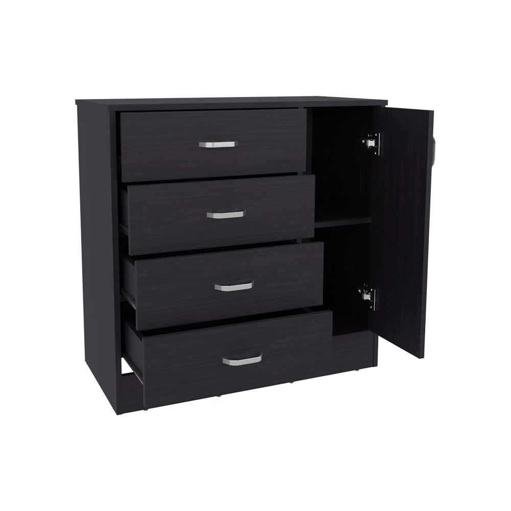 English Elm Wilmore Black Drawer Chest with 4 Drawers & Side Cabinet, Sleek Silver Handles, Durable Engineered Wood B092P315571