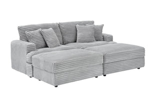 English Elm 82-Inch Gray Corduroy Sofa With 2 Storage Footrests & 4 Pillows - Cozy Modern Living Room Essential! W1658S00117